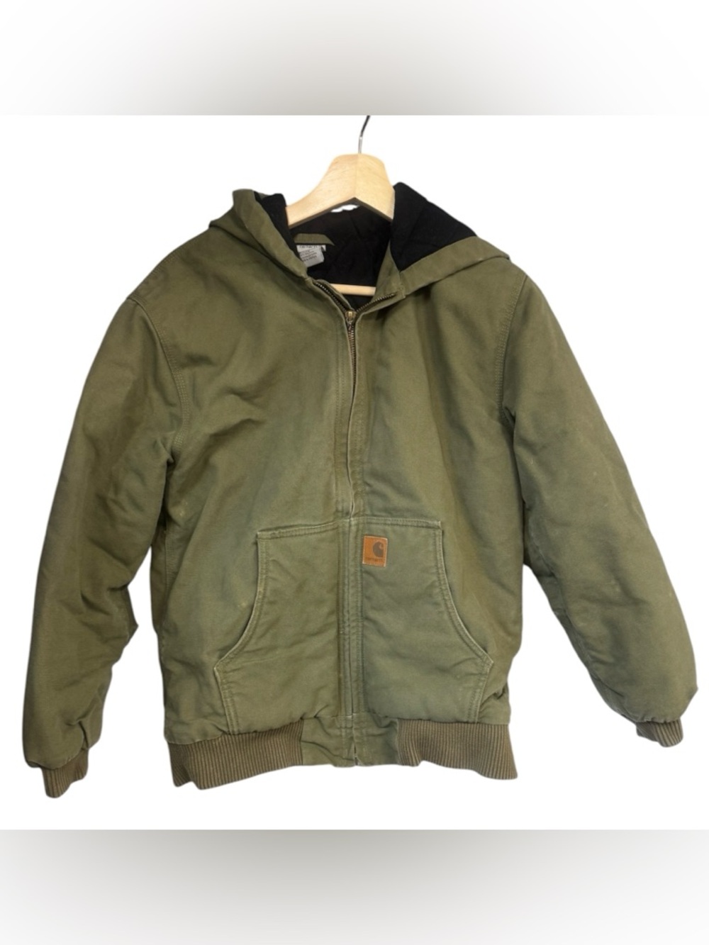 Carhartt Hooded Lined Canvas Bomber Jacket Green Chore Youth L (14/16) **READ**